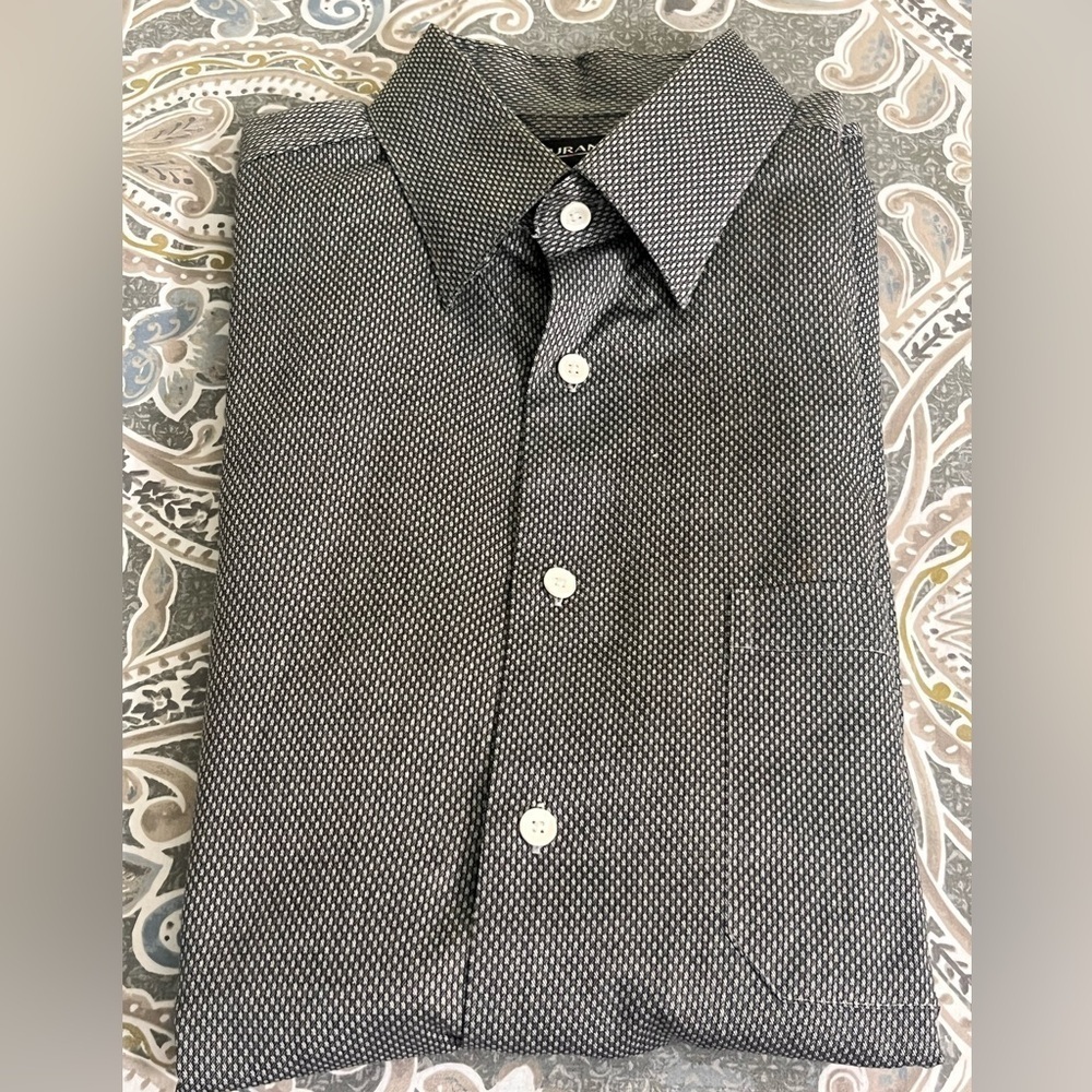 Murano Men's Size M Button Down Shirt Gray Geometric Micro Print 100% Cotton